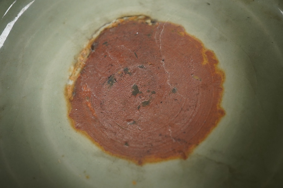 A Chinese Longquan celadon crackle glazed tripod censer, Ming dynasty or later